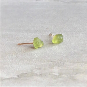 Dainty August Birthstone Raw Peridot Earrings​